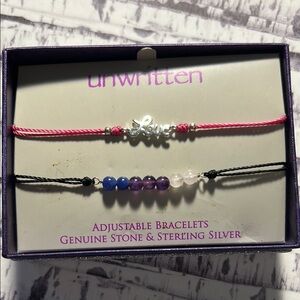 Unwritten Pink and Black Cord Bracelets with Adjustable Closures